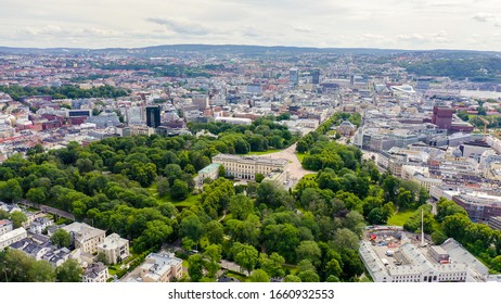 Oslo, Norway. Royal Palace. Slottsplassen. Palace Park, From Drone  