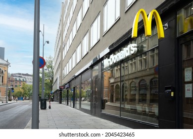 Oslo, Norway. September 2021. The Mc Donald's Sign In The City Center 