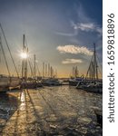 Oslo, Norway - Sunset at the harbour of Oslo in winter