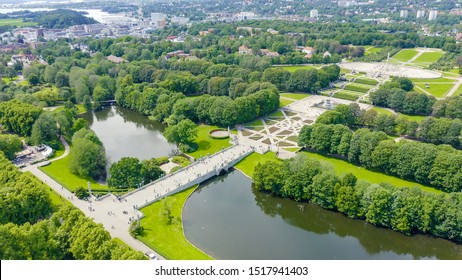 Oslo, Norway. Vigeland Sculpture Park. Vigelandsparken. Frogner Park, From Drone  