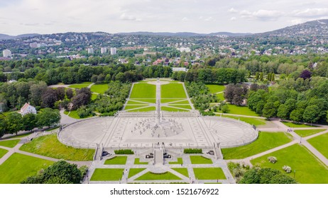 Oslo, Norway. Vigeland Sculpture Park. Vigelandsparken. Frogner Park, From Drone  