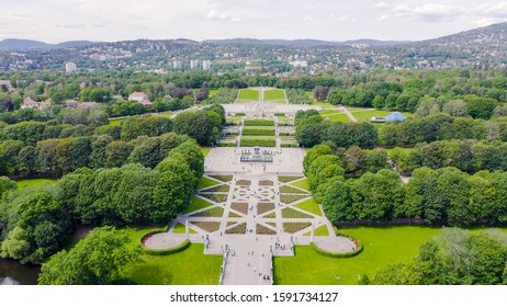 Oslo, Norway. Vigeland Sculpture Park. Vigelandsparken. Frogner Park, From Drone  