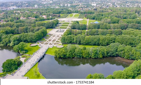 Oslo, Norway. Vigeland Sculpture Park. Vigelandsparken. Frogner Park, From Drone  