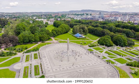 Oslo, Norway. Vigeland Sculpture Park. Vigelandsparken. Frogner Park, From Drone  