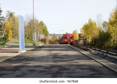 Oslo Subway Car Arriving At Rislokka Station.