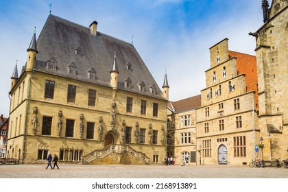OSNABRUCK, GERMANY - JUNE 05, 2022: Historic town hall and weigh house on the market square of Osnabruck, Germany
