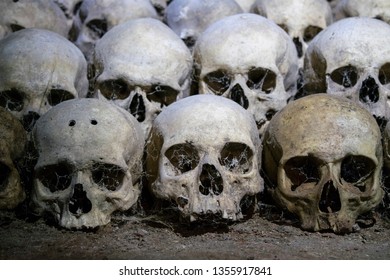 Osseous remains with cobwebs. skulls
