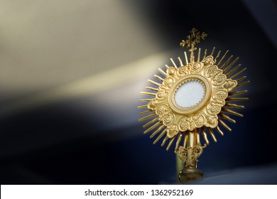 Ostensory for worship at a Catholic church ceremony - Adoration to the Blessed Sacrament - Catholic Church - Eucharistic Holy Hour - Shutterstock ID 1362952169