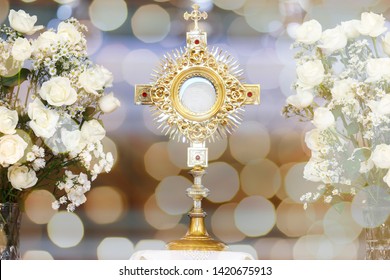 Ostensory For Worship At A Catholic Church Ceremony, Corpus Christi, Catholic Symbol, Holy Hour