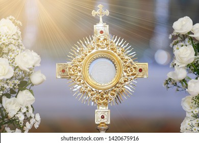 Ostensory For Worship At A Catholic Church Ceremony, Corpus Christi, Catholic Symbol, Holy Hour