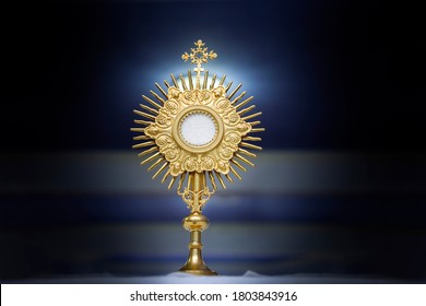 Ostensory for worship at a Catholic church ceremony - Adoration to the Blessed Sacrament - Catholic Church - Eucharistic Holy Hour - Shutterstock ID 1803843916