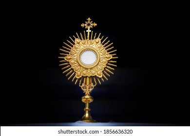Ostensory for worship at a Catholic church ceremony - Adoration to the Blessed Sacrament - Catholic Church - Eucharistic Holy Hour - Shutterstock ID 1856636320