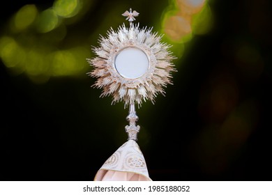 Ostensory for worship at a Catholic church ceremony - Adoration to the Blessed Sacrament - Catholic Church - Eucharistic Holy Hour - Holy Week - Shutterstock ID 1985188052