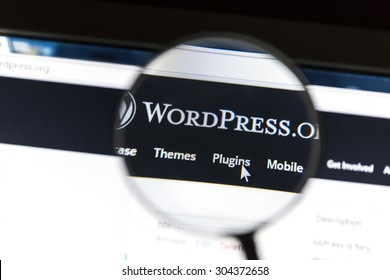 Ostersund, Sweden - August 9, 2015: Close up of Wordpress website under a magnifying glass. WordPress is a free and open source blogging tool.