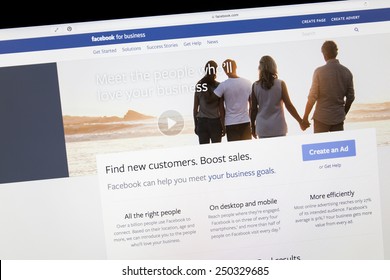 Ostersund, Sweden - Feb 5, 2015: Close Up Of Facebook Business Page On A Computer Screen. Facebook Is The Largest Social Media Network On The Web. 