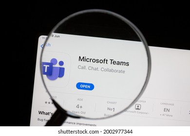 Ostersund, Sweden - June 19, 2021: Microsoft Teams App.. Teams Is A Unified Team Communication And Collaboration Platform With Workplace Chat, Video Meetings, And File Storage.