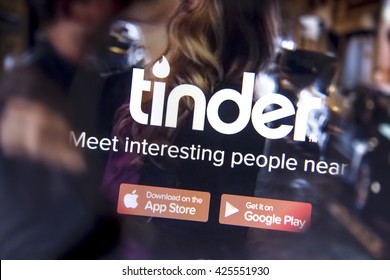 Ostersund, Sweden - May 23, 2016: Close up of tinder website on a computer screen. Tinder is a location-based dating and social discovery service application.