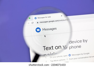 Ostersund, Sweden -Sep 20, 2022  Google Messages Website On A Computer Screen. Google Messages Is A Instant Messaging Application Developed By Google.