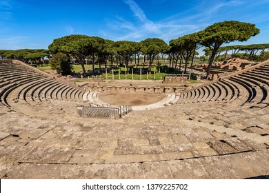 Ostia Antica - The Roman Theatre. Rome Italy, UNESCO World Heritage Site. Roman Colony Founded In The 7th Century BC
