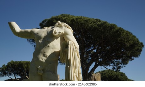 Ostia Antica, Rome, Italy - April 03, 2022, Forum Of The Heroic Statue.