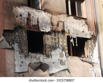 Ostrava CZ February 25 2021. Meth Lab After Night Explosion. The Statics Of The House Is Disturbed And The House Will Probably Go To The Ground.