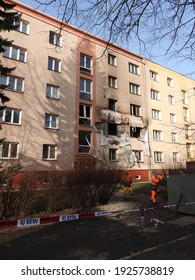 Ostrava CZ February 25 2021. Meth Lab After Night Explosion. The Statics Of The House Is Disturbed And The House Will Probably Go To The Ground.