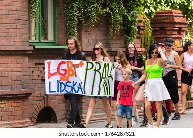 OSTRAVA / CZECH REPUBLIC - AUGUST 17, 2019: People Attending The Very First Gay Pride Parade In The Moravian City Of Ostrava, Czech Republic.