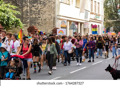 OSTRAVA / CZECH REPUBLIC - AUGUST 17, 2019: People Attending The Very First Gay Pride Parade In The Moravian City Of Ostrava, Czech Republic.