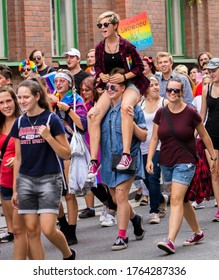 OSTRAVA / CZECH REPUBLIC - AUGUST 17, 2019: People Attending The Very First Gay Pride Parade In The Moravian City Of Ostrava, Czech Republic.