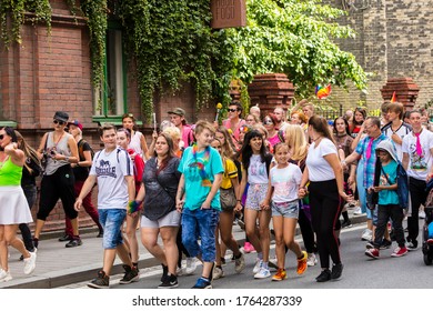 OSTRAVA / CZECH REPUBLIC - AUGUST 17, 2019: People Attending The Very First Gay Pride Parade In The Moravian City Of Ostrava, Czech Republic.