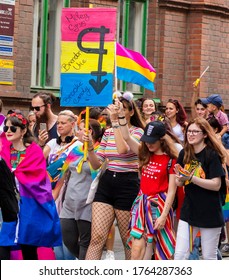 OSTRAVA / CZECH REPUBLIC - AUGUST 17, 2019: People Attending The Very First Gay Pride Parade In The Moravian City Of Ostrava, Czech Republic.