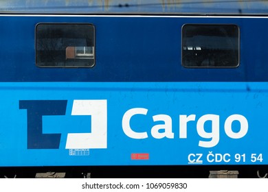 OSTRAVA, CZECH REPUBLIC / CZECHIA - APRIL 14, 2018: Close detail of locomotive. Logo of CD cargo - brand of carrier for transportation on the railway and railroad