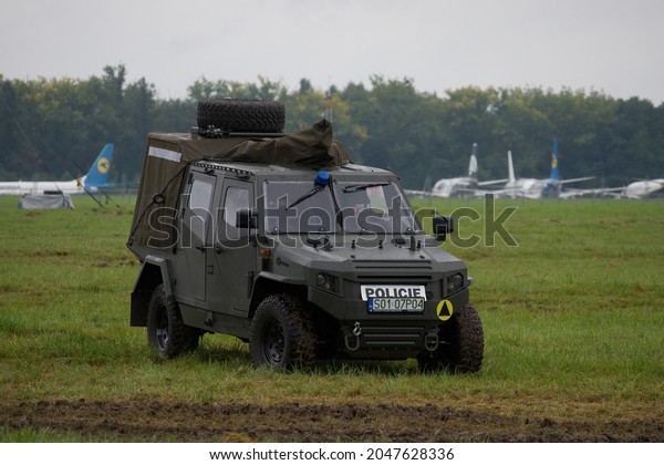 Ostrava, Czech\
republic - september 26 2021: Special armored all-terrain vehicle\
of the police intervention\
unit\
