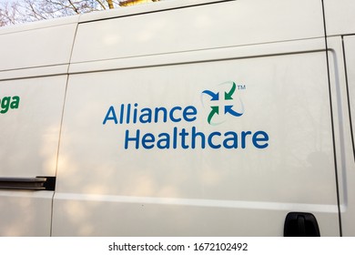 OSTRAVA, CZECHIA - JANUARY 8, 2019: The Logo Of The Alliance Healthcare Company On A White Van Which Transport Drugs And Medical Equipment.