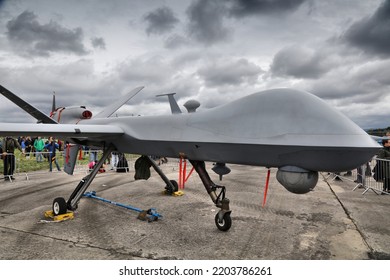 OSTRAVA, CZECHIA - SEPTEMBER 17, 2022: U.S. Air Force General Atomics MQ-9 Reaper Unmanned Combat Aerial Vehicle (UAV) Presented On NATO Days Air Show In Czech Republic.