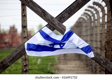 OSWIECIM, POLAND - MAY 5, 2016: International Holocaust Remembrance Day. People From The All The World Meets On The March Of The Living In German Concentration Camp In Auschwitz Birkenau.Poland 