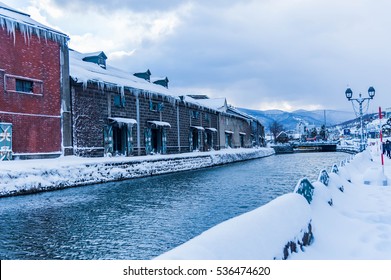 Otaru Canal In Winter, Hokkaido.