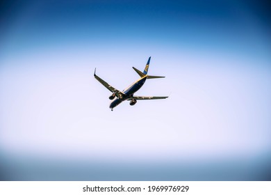 Otopeni, Romania - April 15 2021: Boeing 737 Flying Overhead