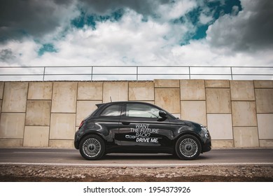 Otopeni, Romania - April 5 2021: 2021 Fiat 500e Side View