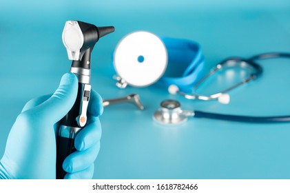 Otoscope, Stethoscope, And Reflector Which Is The Device For Specialist Of Ear, Throat And Nose [ENT] For Detecting Disorders Of The Patient.