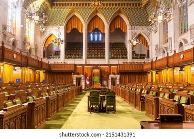 Ottawa, Canada - 20 January 2015: The interior of the House of Commons, Ottawa, Canada. The Canadian Houses of Parliament date back to 1867 and are modelled on the UK Parliamentary structure. 