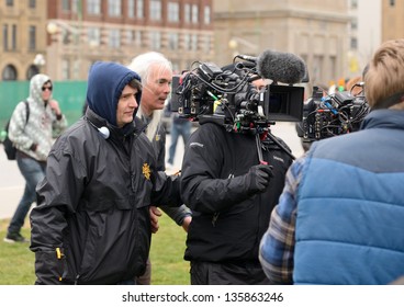 OTTAWA, CANADA - APR 20:  Mike Clattenburg, L, Director Of The Popular Trailer Park Boys Show Directs A Scene For The Third TPB Movie Apr 20, 2013 In Ottawa, Ontario, Canada.