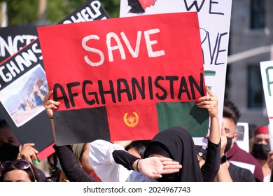 Ottawa, Canada. August 14th, 2021.  End War In Afghanistan Protest From Local Diaspora. Save Afghanistan Sign