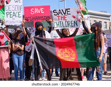 Ottawa, Canada. August 14th, 2021.  End War In Afghanistan Protest From Local Diaspora. Signs Asking To Save The Country And Children