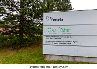 Ottawa, Canada - August 9, 2020: A Directory Sign Is Seen At 2380 St. Laurent Blvd In Ottawa For Public Health Ontario, Ministry Of Children And Youth Services And Youth Justice Service. 