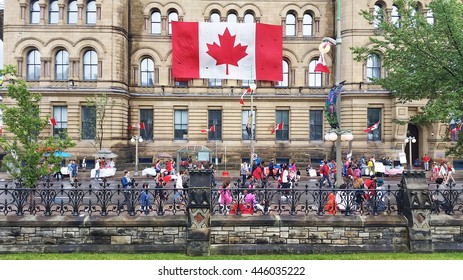 OTTAWA, CANADA - JULY 1, 2016 : Canadians Celebrating Canada Day In Downtown Ottawa, Ontario.