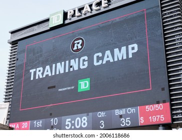 Ottawa, Canada.  July 11, 2021.  Ottawa REDBLACKS Of The Canadian Football League CFL Open Their Training Camp Sign On Screen At TD Place