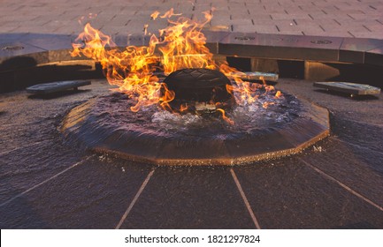 Ottawa, Canada - July 15, 2019: The Centennial Flame burns on Parliament Hill in Ottawa. Lit to celebrate Canada’s 100 years as a confederation, it was meant to be a temporary monument.