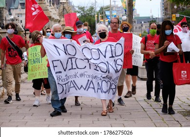 Ottawa, Canada.  July 22nd, 2020. Protesters Join ACORN Canada Calling For Extension Of Ontario Rent Forgiveness And Eviction Moratorium