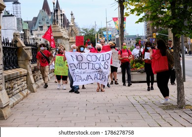 Ottawa, Canada.  July 22nd, 2020. Protesters Join ACORN Canada Calling For Extension Of Ontario Rent Forgiveness And Eviction Moratorium